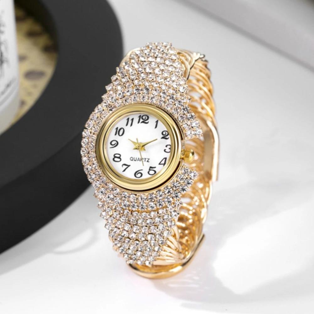 Elegant Quartz Zircon Wrist Watch Vintage Open Bangle Watches Personality Crystal Watches  Gifts