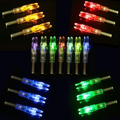 Arco iluminado automáticamente para tiro de caza, flecha LED brillante, cola Nock, ajuste de eje de flecha de 6,2mm, 3 uds.