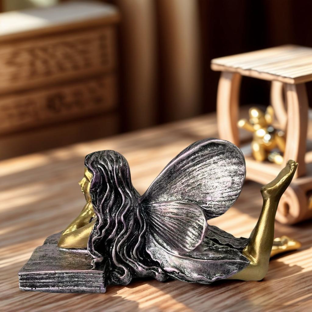 1 Resin Garden Fairy Statue Showing a Fairy Angel Girl Lying on a Book. This Statue Is Specially Designed to Install the Decoration of the Gro