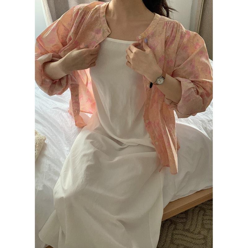 Wiosna Lato Moda damska Kwiatowa koszula z długim rękawem Luźne topy z guzikami