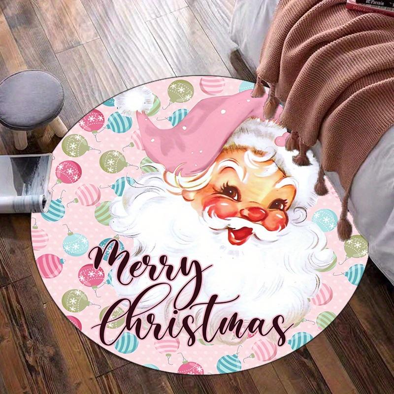

Merry Christmas Santa Claus Round Rug Holiday Festive Pink Balloons Cartoon Kids Room Decor Anti Slip Floor Mat 60cm