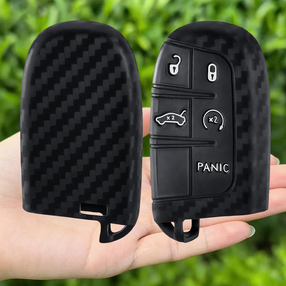 Carbon Silicone Car Key Cover Case For Dodge Ram Charger Journey Durango Jeep Grand Cherokee Chrysler Keyless Fob Shell Holder