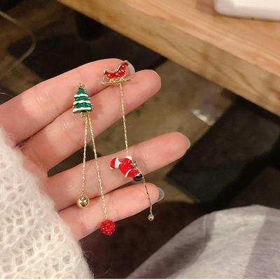 2024 High-End S925 Silver Christmas Asymmetrical Earrings - European & American Style, Autumn/Winter Collection