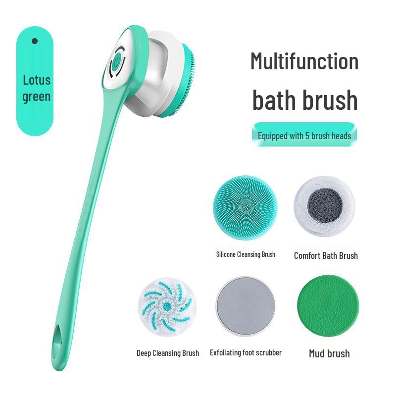 

Waterproof Electric Bath Brush & Massager with Long Handle for Face and Body Chinese Packaging зелений