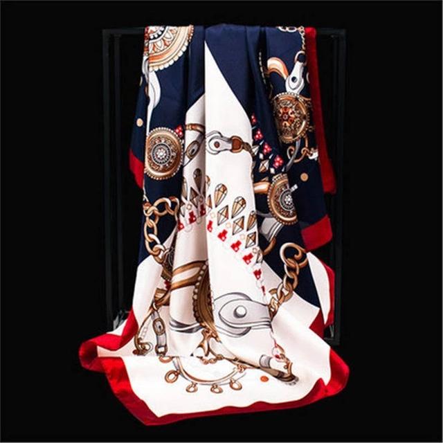 90*90cm Square Silk Scarf Women Shawl Print Satin Hijab Female Luxury Brand Square Lady Muffler Coverchief Bandanna Pareo Girl