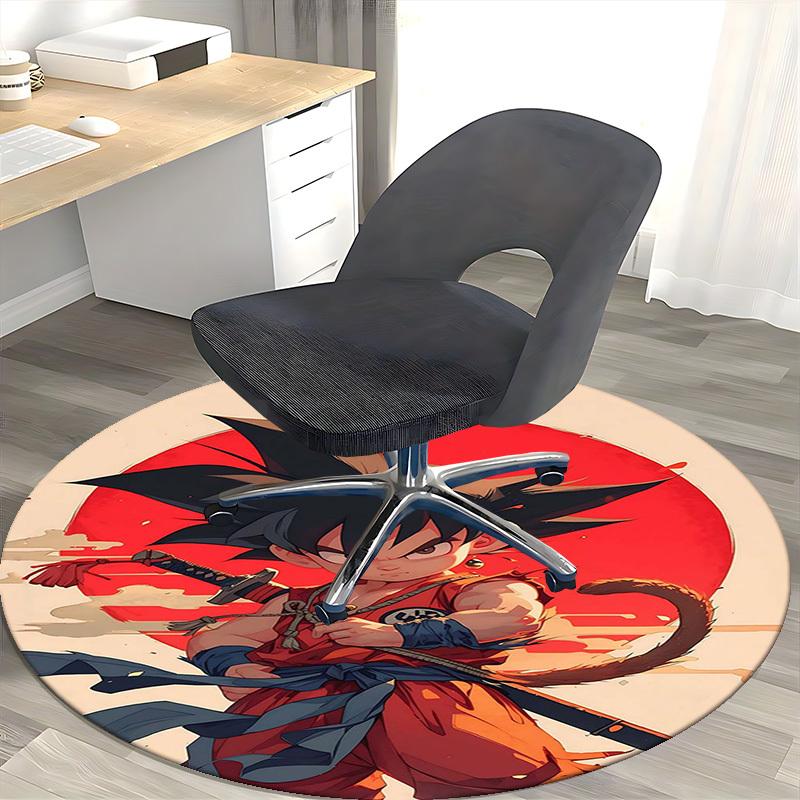 1pc Dragon Ball Z Goku Anime Cartoon Design Round Carpet Office Chair Mat Non-Slip Rug for Home Decor