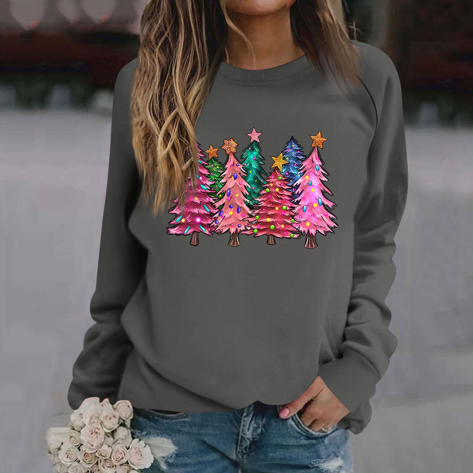 

Жіноча футболка, вільний, модний і повсякденний різдвяний принт, світшот з круглим вирізом і довгими рукавами XXXL