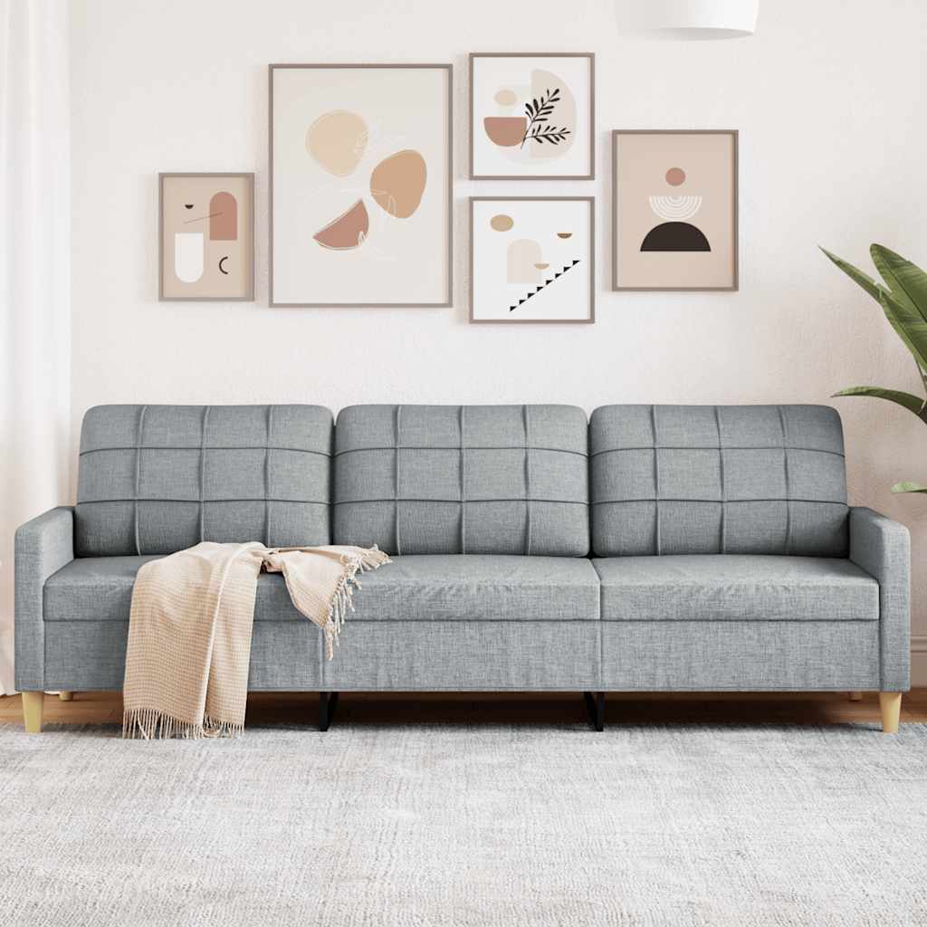 3 Seater Sofa Light Grey 210 Cm Fabric