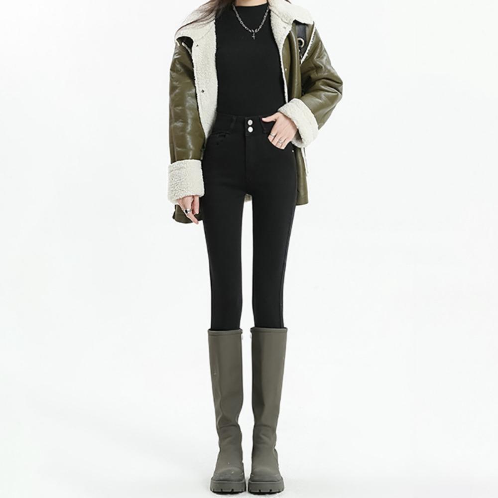 

Корейские узкие джинсы с узкими штанинами женские новые весенне-осенние облегающие и тонкие универсальные маленькие брюки-карандаш модные 32 чёрный