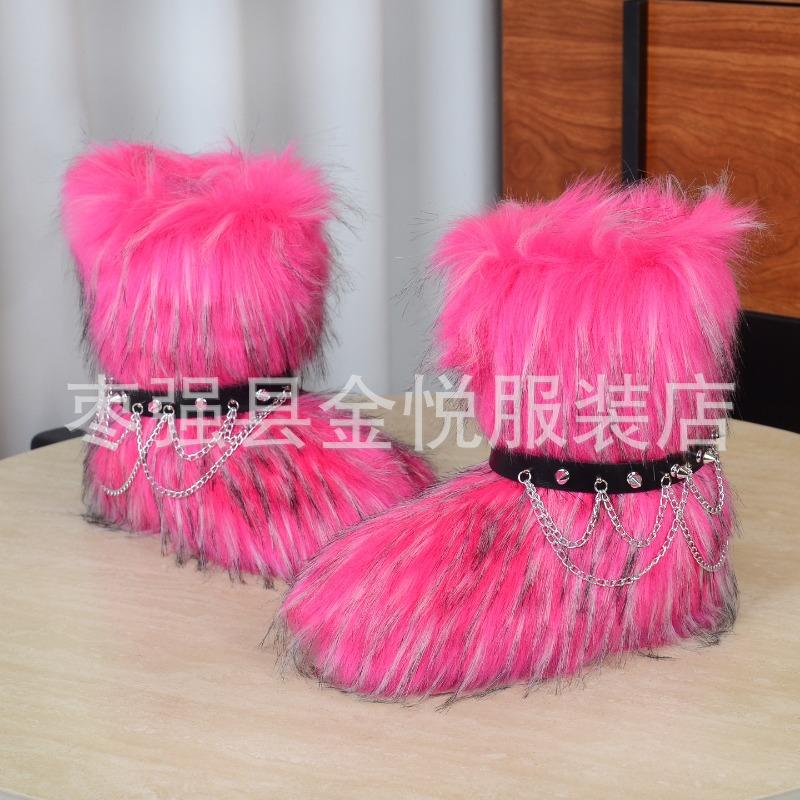 Fox Fur Snow Boots Autumn and Winter Warm and Cold Thickened Medium Tube Imitation Fur Boots Fashion Wool Boots