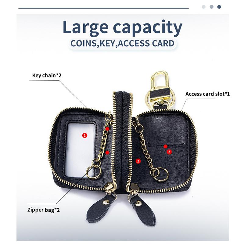 Genuine Leather High-value Double Zipper Key Bag Large Capacity New Waist Hanging Storage Bag Unisex Portable Key Bag