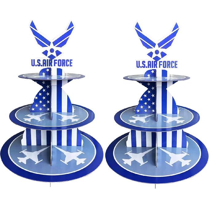 2 Packs US Air Force Cupcake Stand,3 Tier Sturdy Cardboard Air Force Cupcakes Tower Holder for Military USAF Party Decor,Air Force Party Centerpieces