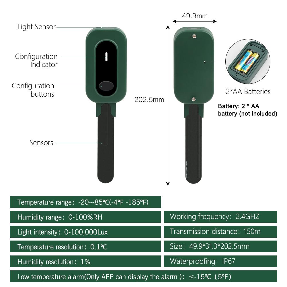 Tuya Zigbee Wireless Soil Moisture Meter Intelligent Temperature Humidity Sunlight Tester