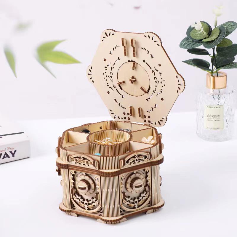 

3D Wooden Puzzle Treasure Box: Secret Music, Jewelry, and Lipstick Storage