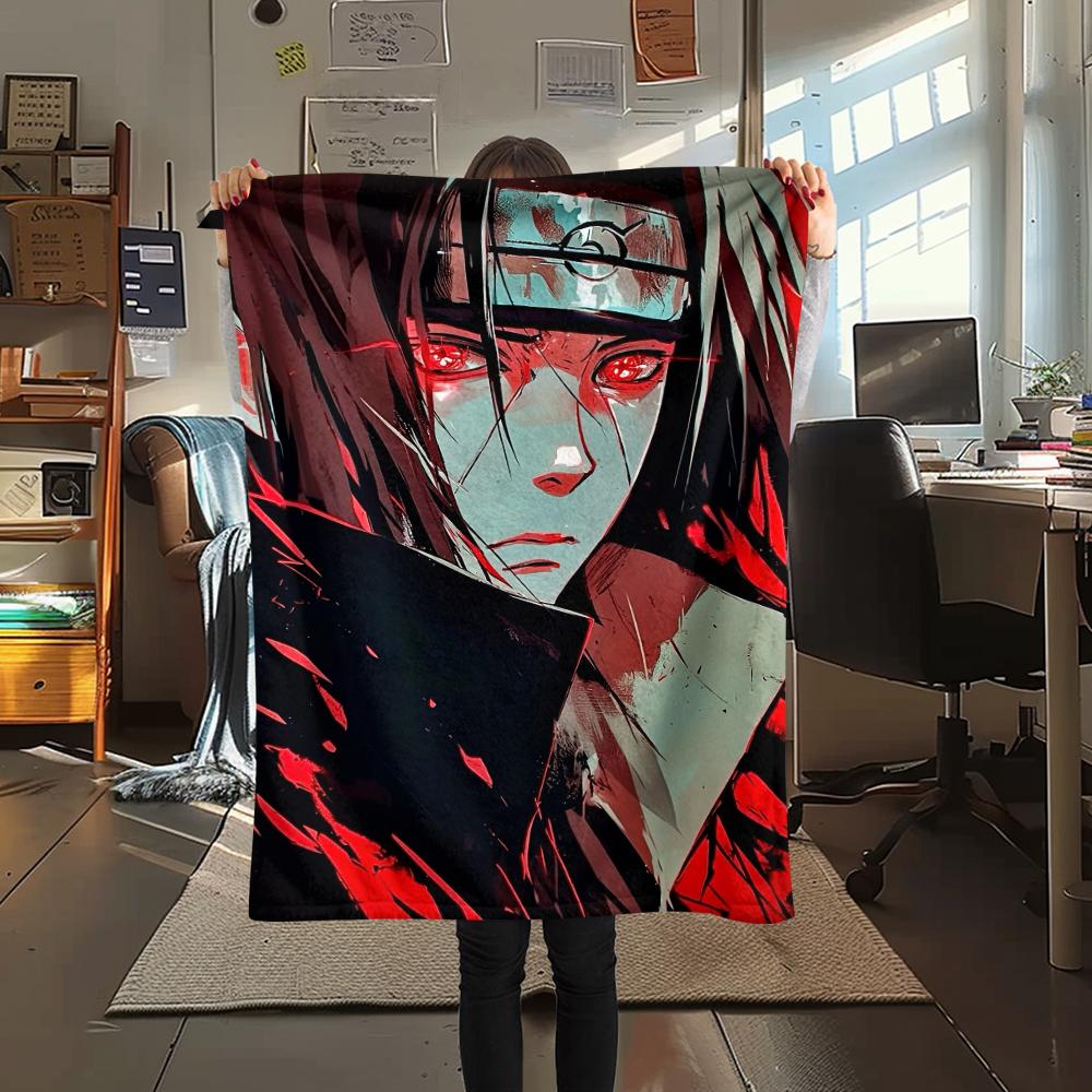 Naruto Anime Itachi Uchiha Pattern Flannel Blanket, High Quality Comfortable for All Seasons, Home Decor, Warmth and Comfort, Perfect for Gifts.