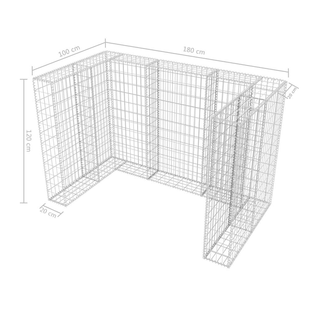 Gabion Waste Bin Cover for 2 Bins Steel 180 X 100 X 120 Cm