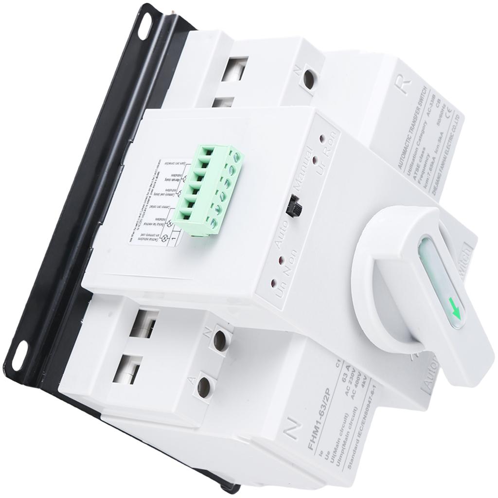 Double Power 63A Automatic Transfer Switches 2P 220V/110V Miniature Circuit Breaking Plastic for Home Electrical Safety