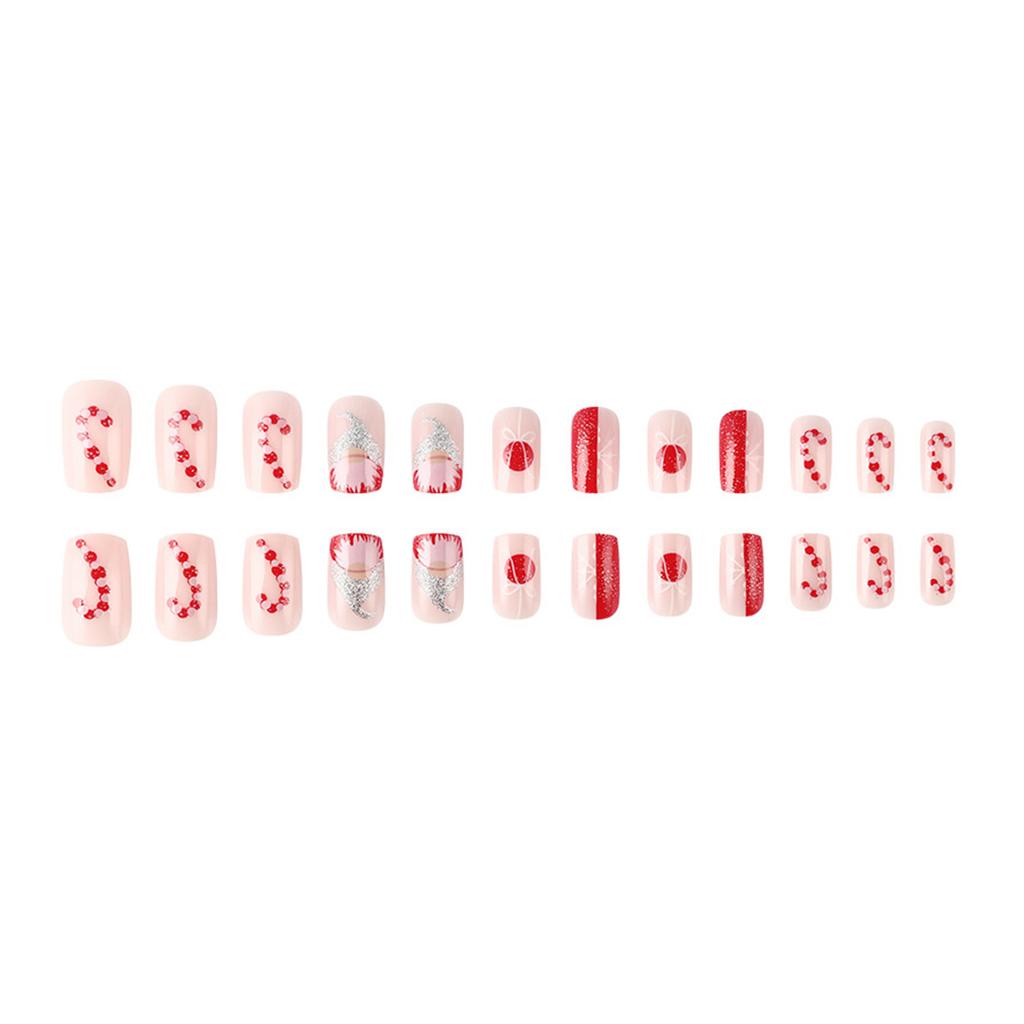 Christmas Pink Press on Nails with Flash Glitter Sweet & Charming Reusable False Nails for Women and Girl Nail Salon