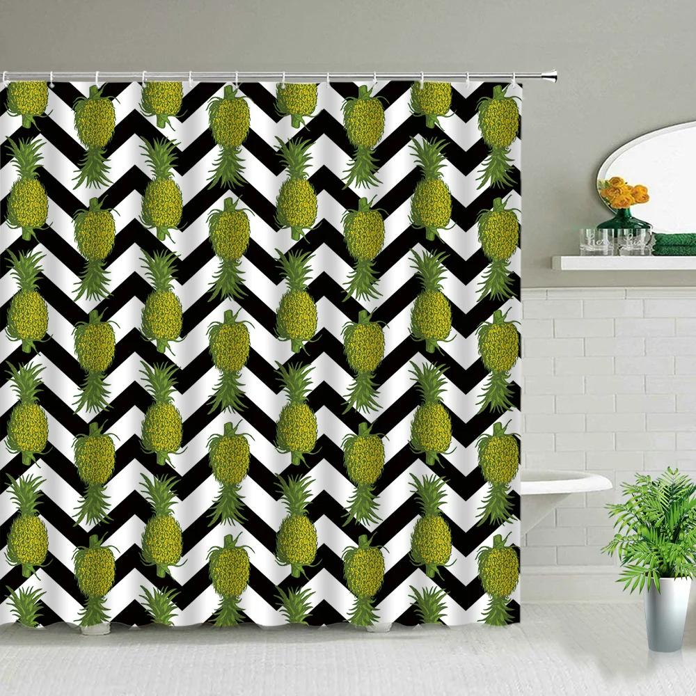 Nordic Style Pineapple Art Shower Curtains Waterproof Bathroom Curtain Polyester Fabric Bath Bathtub Decor With Hooks Washable