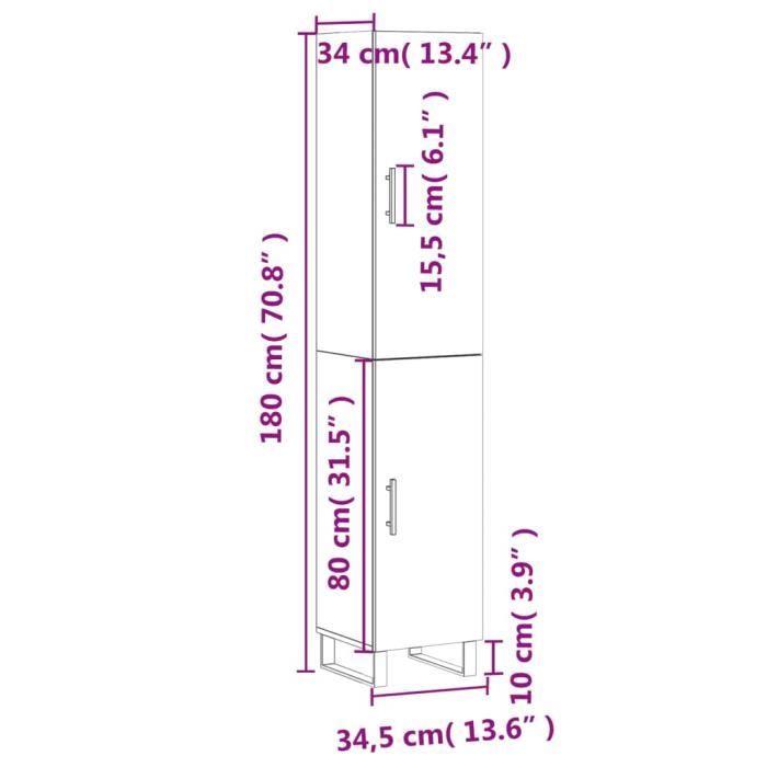 VidaXL Buffet haut Blanc 34,5x34x180 cm Bois d'ingénierie 3198809