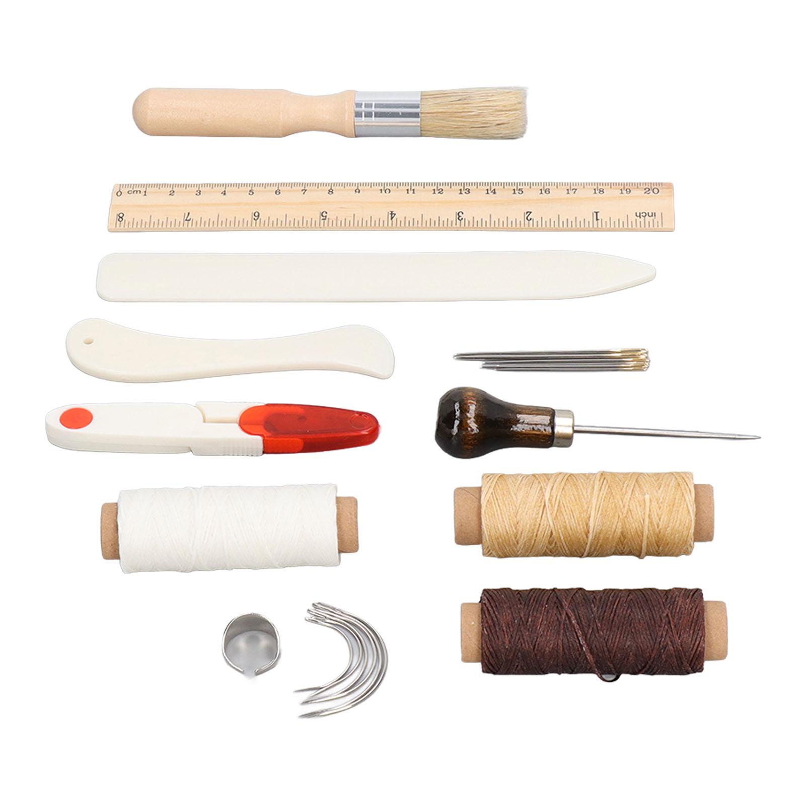 

Leather Stitching Pouch Kit Waxed Thread Needles Ruler Scissors Awl Leather Craft Sewing Kit for Beginner Sewing