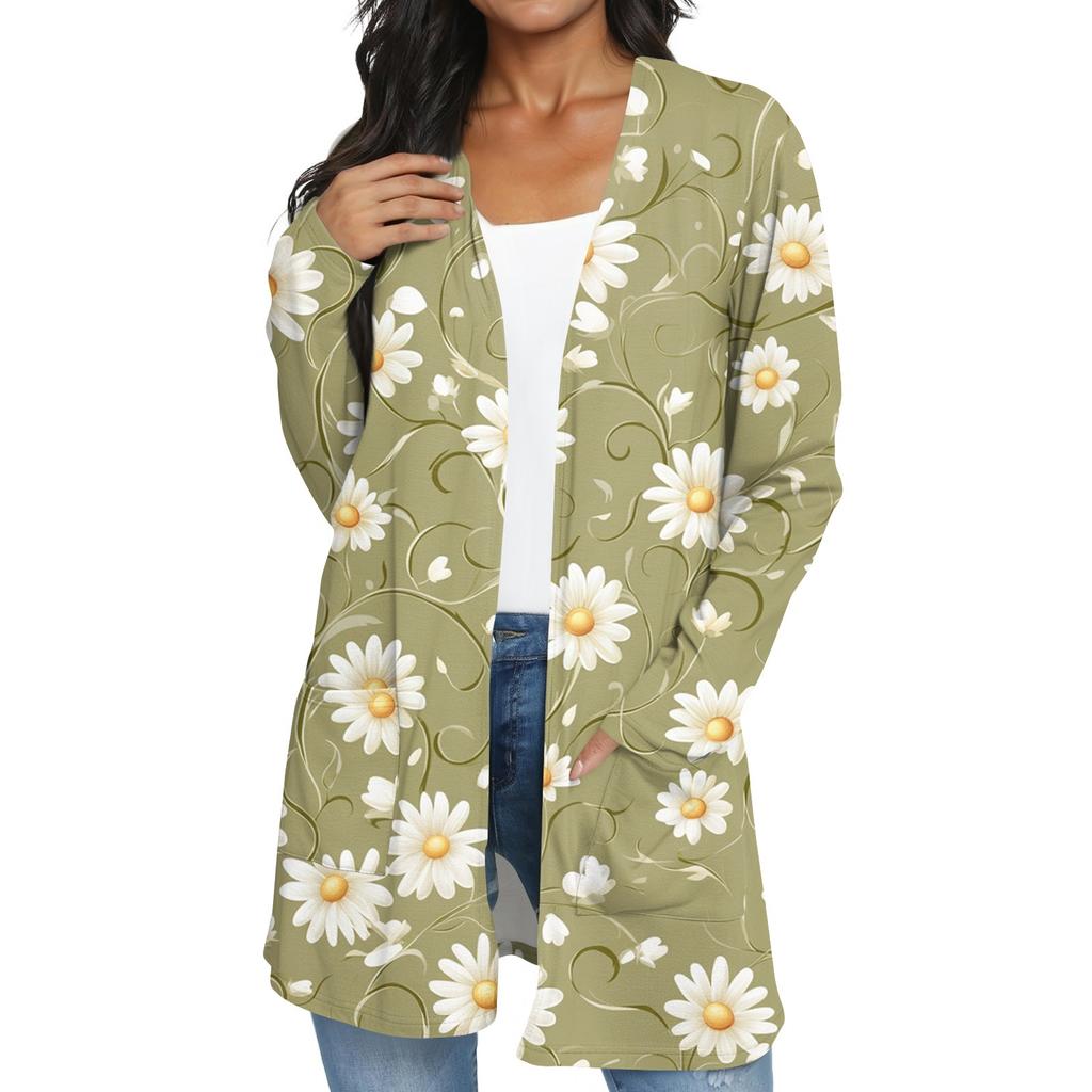 Dam Mode Casual Retro Blommig Mellång Kofta Jacka