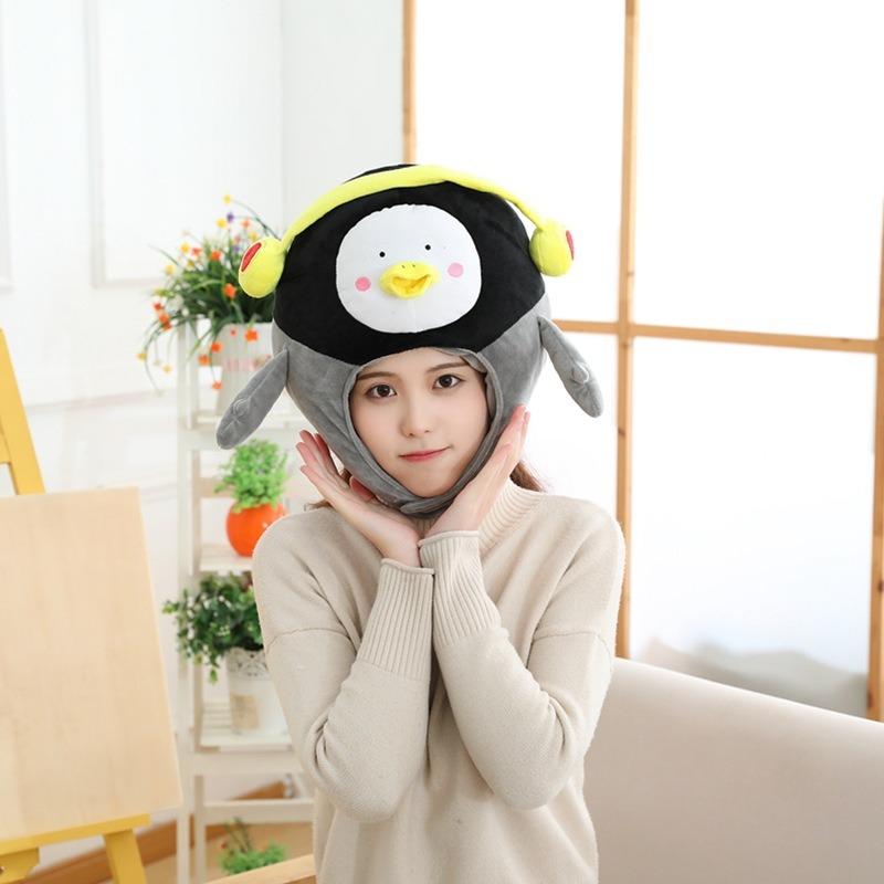 Girl heart penguin hood hat, photo props photo props cartoon hood plush hat
