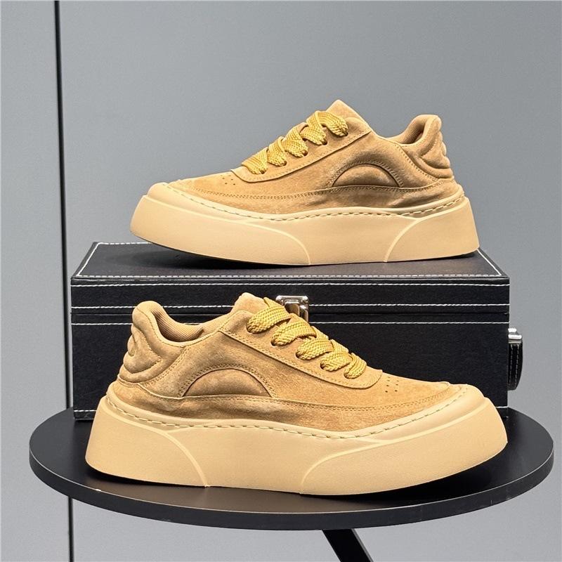 Board shoes new autumn leather casual shoes trendy and light platform shoes lace-up low-top shoes ms