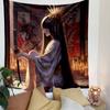 Samurai Girl with Katana and Candlelight Patterned Tapestry Decorative Wall Hanging, Home Bedroom Living Room Decor