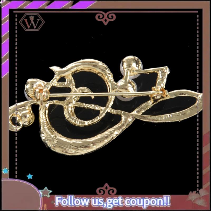 (New)-10X Elegant Music Note Brooch For Women Girl Dress Accessories Gold Crystal Brooch Rhinestone Pins 5.6Cmx3cm золотой