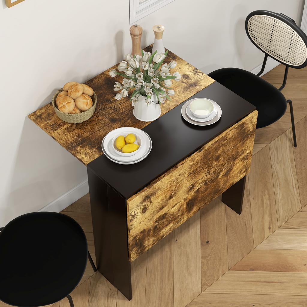Tavolo da Pranzo Pieghevole Tavolo da Cucina con Ali Abbattibili per Piccoli Spazi 103x76x73,5 cm Nero e Marrone Rustico