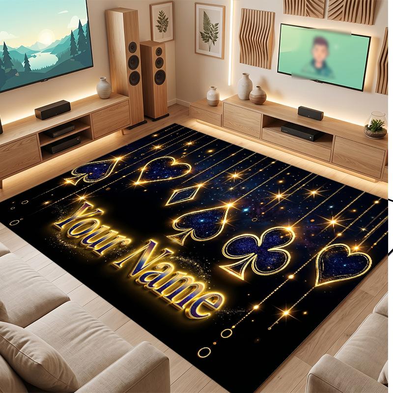 Astronaut Space Theme Soft Crystal Velvet Rug Custom Name & Text Print Non Slip Floor Rug for Bedroom Living Room
