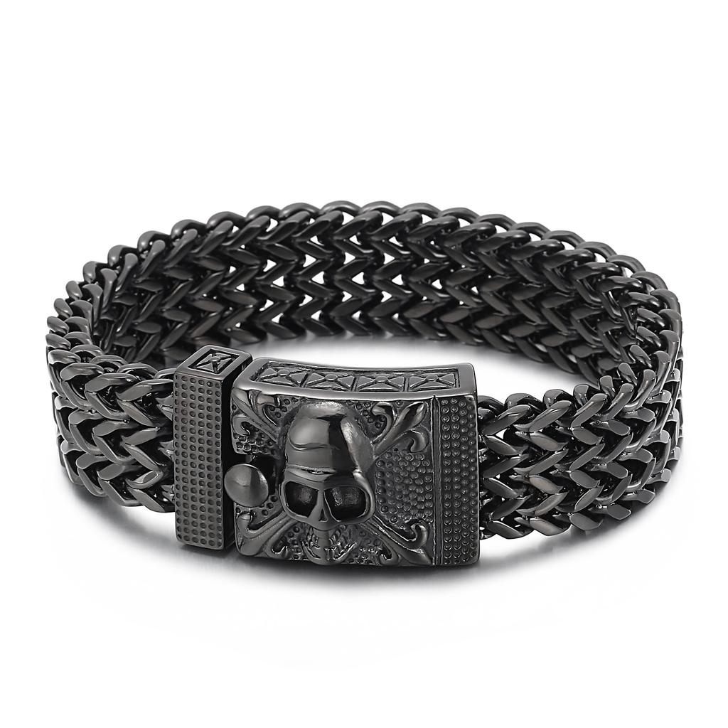 Kalen Vintage Braided Stainless Steel Bracelet Men's Chunky Skull Wristband Bracelets Punk Gold Color Mesh Male Trend Jewelry