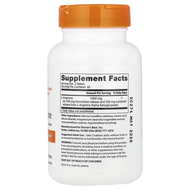 L-Arginine, 120 Bilayer Tablets (500 mg per Tablet)
