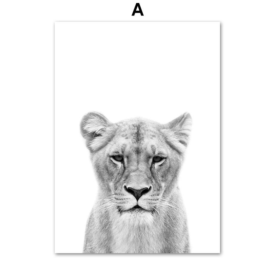 Pôster de animal preto e branco, tigre, leão, girafa, chita, elefante, lobo, zebra, berçário, arte de parede, impressão, pintura em tela, decoração de quarto infantil