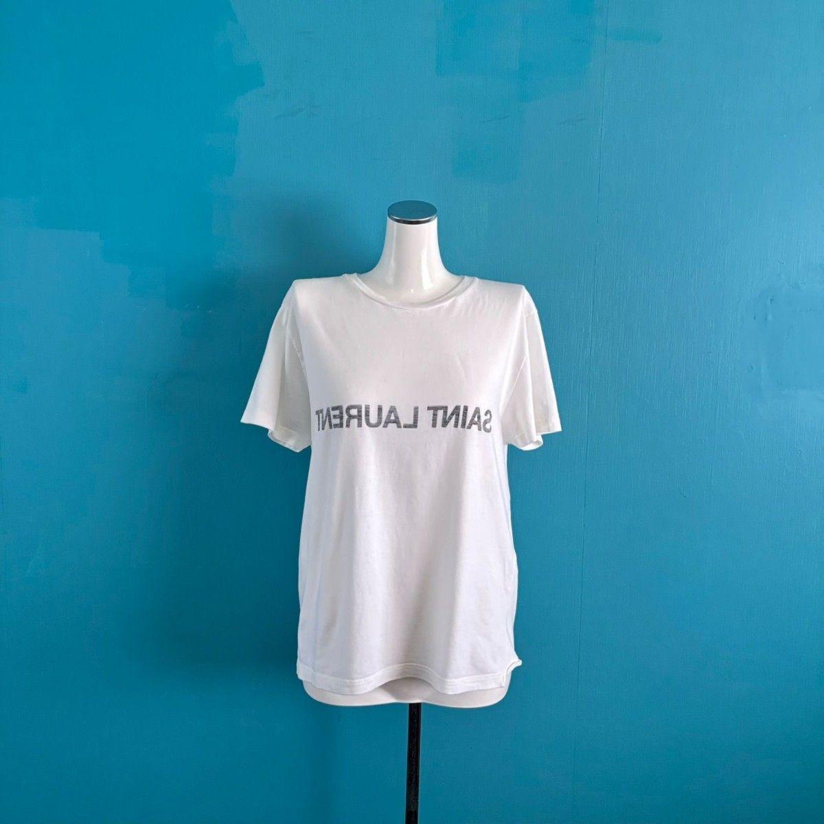 Used 1176 SAINT LAURENT Saint Laurent Paris Inverted Logo T-shirt White S Size White Short Sleeve Cotton