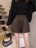 Women's High-Waisted PU Leather A-Line Shorts - Winter 2024, Versatile Wide-Leg Bootcut Pants