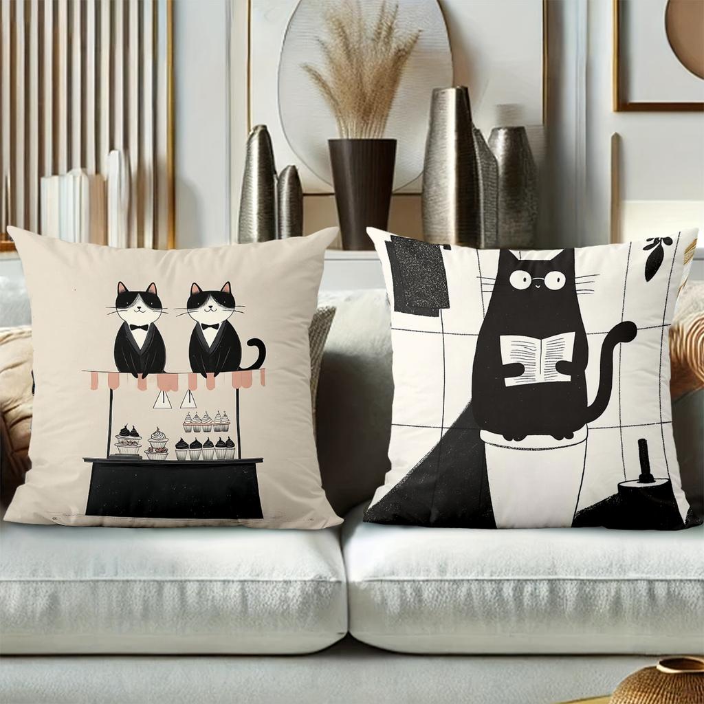 Cute Cat Pattern Throw Pillows for Home Decor Polyester Pillowcase, Sofa Decorative Cushion Cov Headboard Pillow