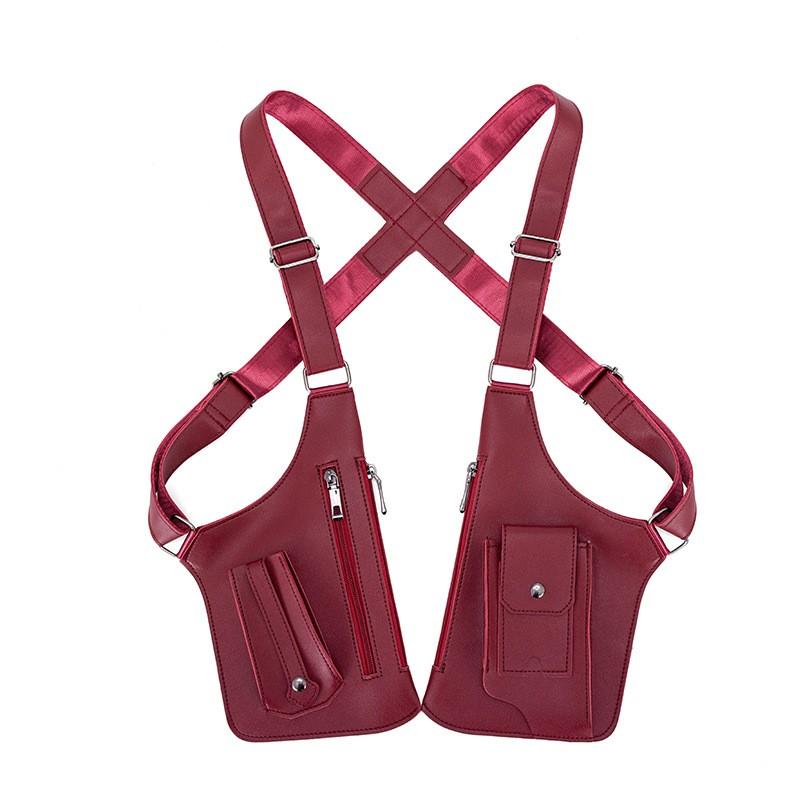 Zaino tattico da esterno antifurto con tracolla doppia e tasche multiple, borsa da petto, borsa a tracolla incrociata da uomo in pelle PU impermeabile