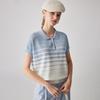 Women's Mulberry Silk Striped Polo Knit T-Shirt