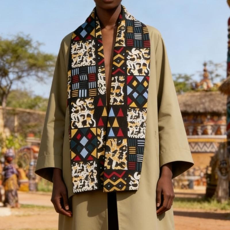 African Kente Print Scarf Stole Sash For Women Men Unisex Fashion Accessory Shawl Cotton Scarf for Black History Month