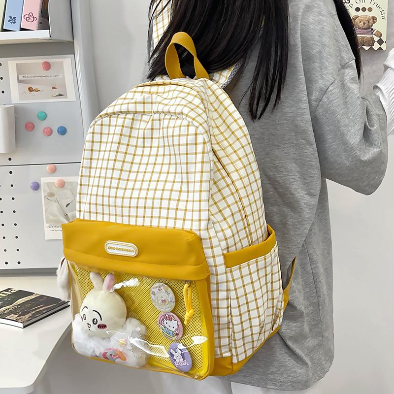 Girls Color Block Backpack Primary School Student Schoolbag Plaid Printed Small Backpack Travel Bag