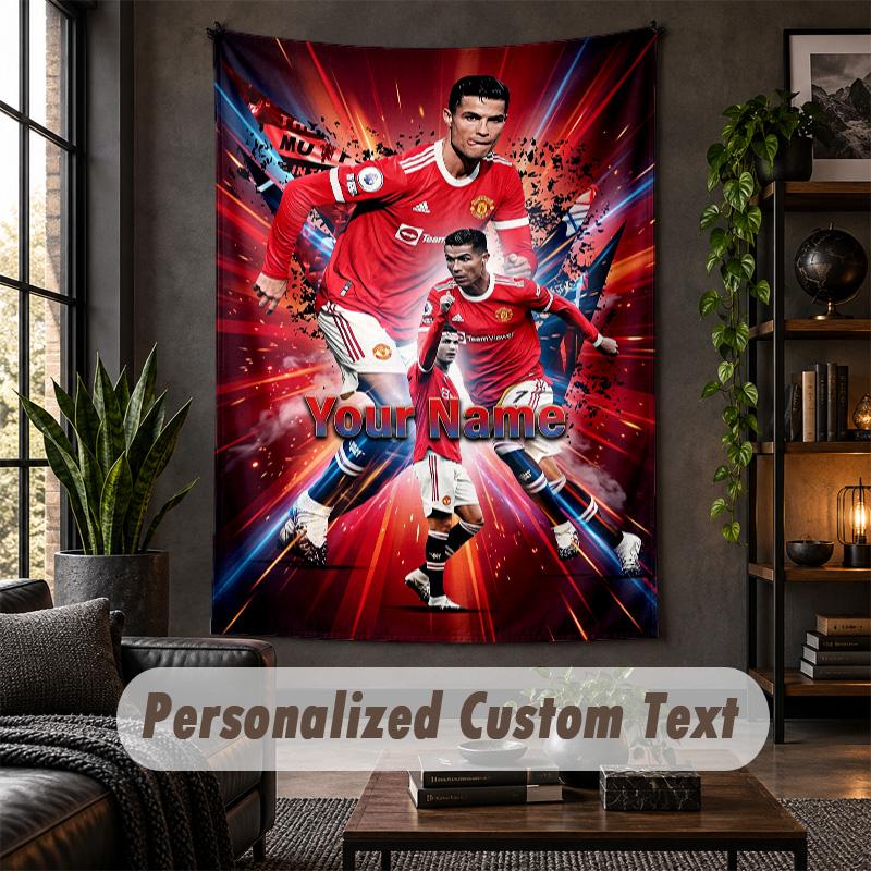 Arazzo da Parete Personalizzato, Testo Personalizzato Cristiano Ronaldo, Arte da Parete in Tessuto Morbido per Decorazione Interna