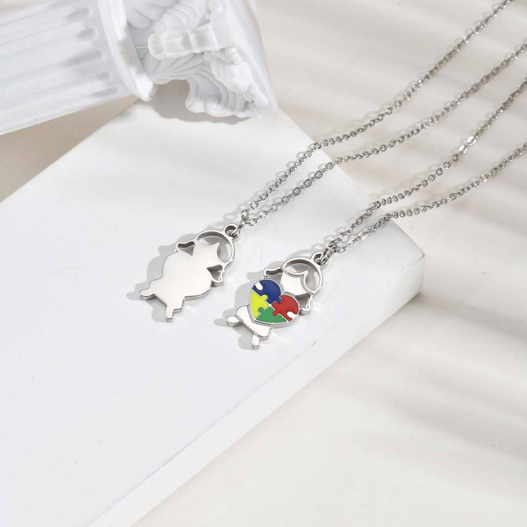 Collana Consapevolezza Autismo, Cuore Puzzle in Acciaio Inossidabile Forma Bambino Ragazza Autismo Ciondolo, Gioielli Regali Consapevolezza