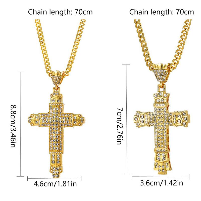 Simple Style Rhinestone Christian Cross Rhinestone Pendant Necklace Personality Fashion Street Domineering Chain Jewelry