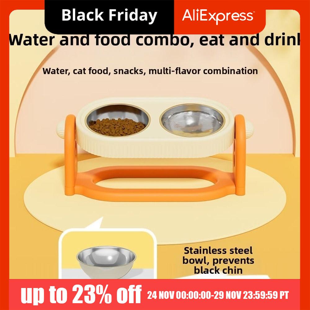 Rotatable Pet High Footed Bowl Non-Slip Adjustable Height Cat Food Water Bowl Multifunction Protect Cervical Spine
