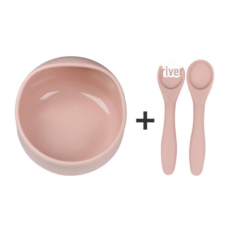Silikon Saugbecher Baby Fütterset: Schneckenschale, Löffel & Gabel mit Holzgriffen, Leicht zu reinigen.