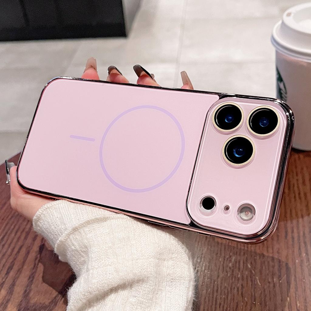 For Magsafe Case For iPhone 17 Air 16 15 14 13 12 11 Pro Max Plating Magnectic Wireless Charge Glass Len Protection Cover
