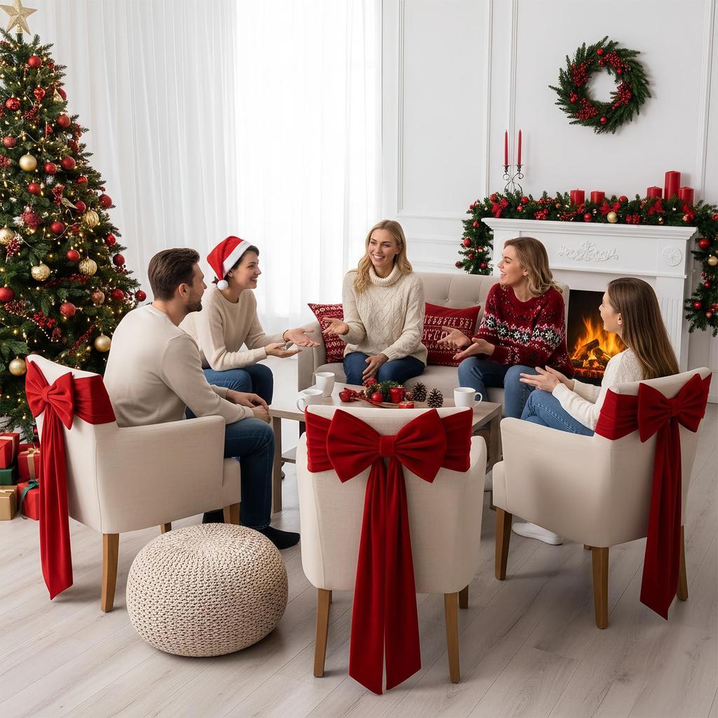 Chair Sashes 11.8x29 Inch Chair Ribbon Sash Red Christmas Tree Topper Bow For Dining Holiday Party Wedding Wreath Banquet Indoor