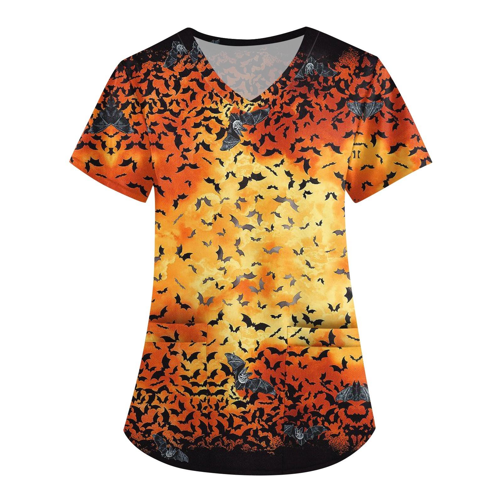 

Женская мода V-образный вырез с короткими рукавами рабочая одежда Хэллоуин принт верх платье L